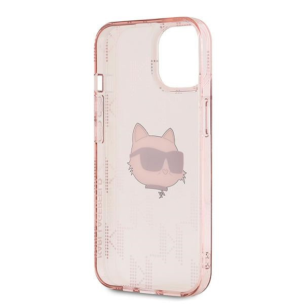 Skyddsfodral för Apple iPhone 15, Karl Lagerfeld, IML Luxury Monogram Choupette's Head, Rosa