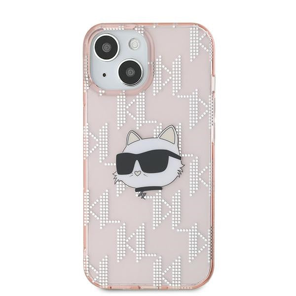 Skyddsfodral för Apple iPhone 15, Karl Lagerfeld, IML Luxury Monogram Choupette's Head, Rosa
