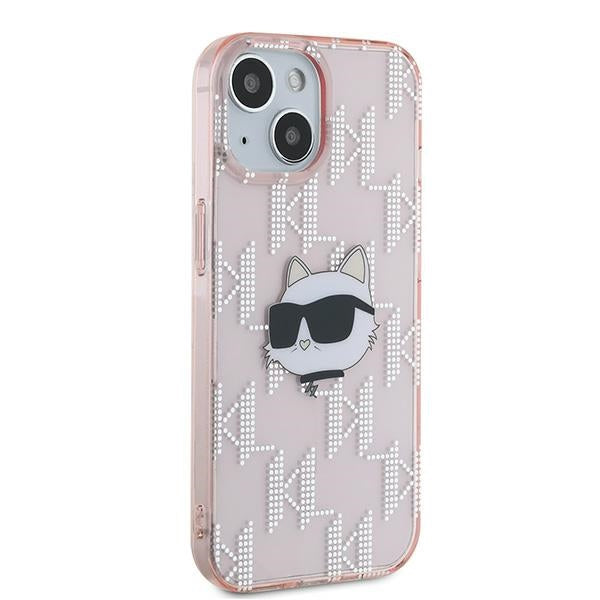 Skyddsfodral för Apple iPhone 15, Karl Lagerfeld, IML Luxury Monogram Choupette's Head, Rosa