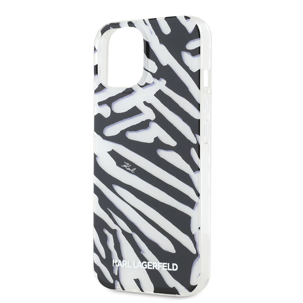 Fodral för Apple iPhone 15, Karl Lagerfeld, IML Luxury Zebra Pattern with Strap, Svart