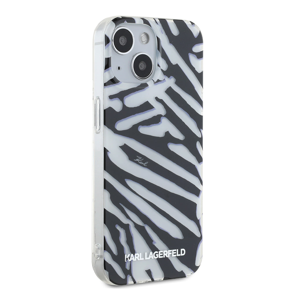 Fodral för Apple iPhone 15, Karl Lagerfeld, IML Luxury Zebra Pattern with Strap, Svart