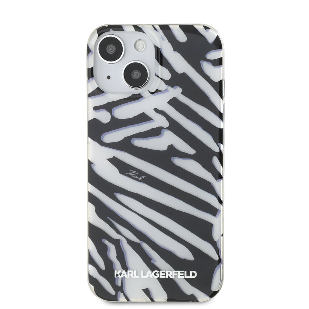Fodral för Apple iPhone 15, Karl Lagerfeld, IML Luxury Zebra Pattern with Strap, Svart