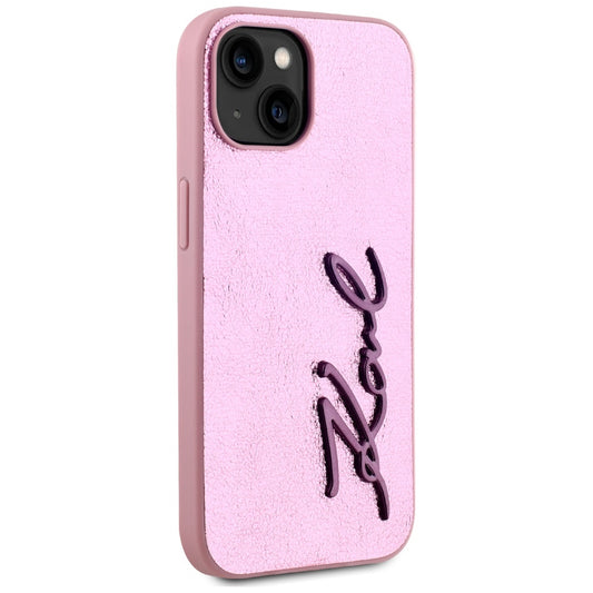 Fodral för Apple iPhone 15, Karl Lagerfeld, Metal Signature, Rosa