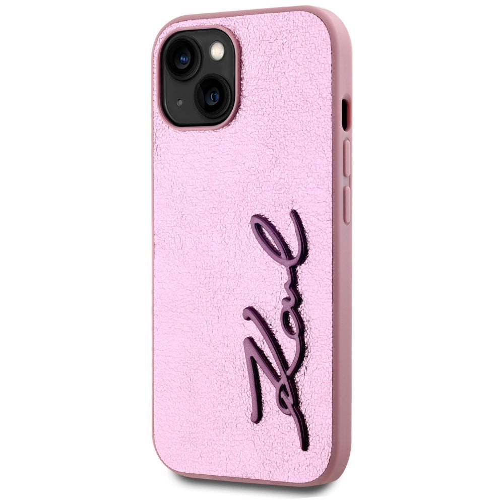 Fodral för Apple iPhone 15, Karl Lagerfeld, Metal Signature, Rosa