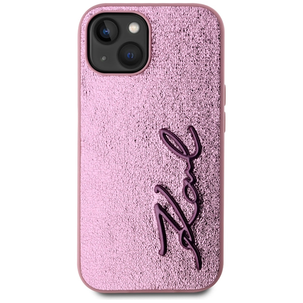 Fodral för Apple iPhone 15, Karl Lagerfeld, Metal Signature, Rosa