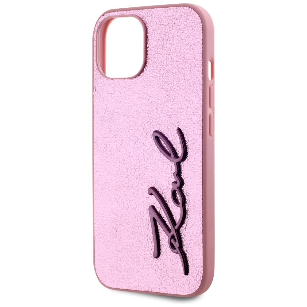 Fodral för Apple iPhone 15, Karl Lagerfeld, Metal Signature, Rosa