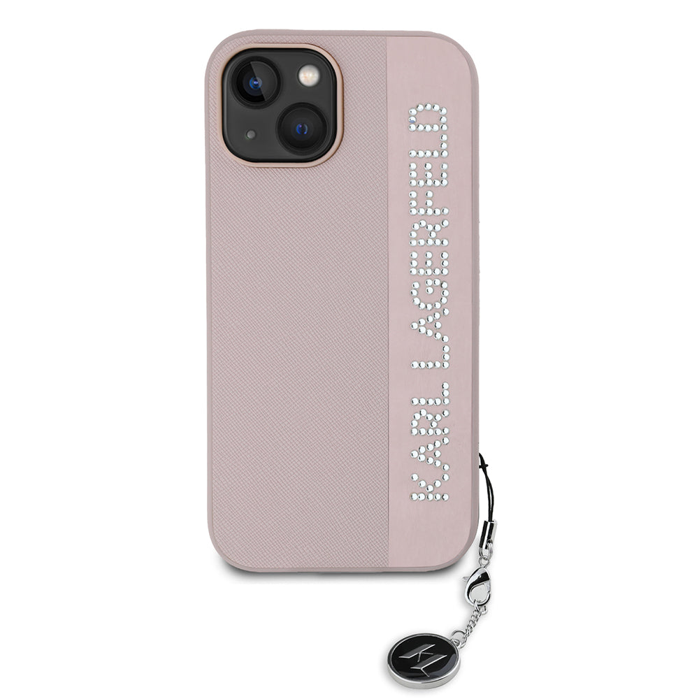 Fodral för Apple iPhone 15, Karl Lagerfeld, Saffiano Rhinestones & Charm, Rosa