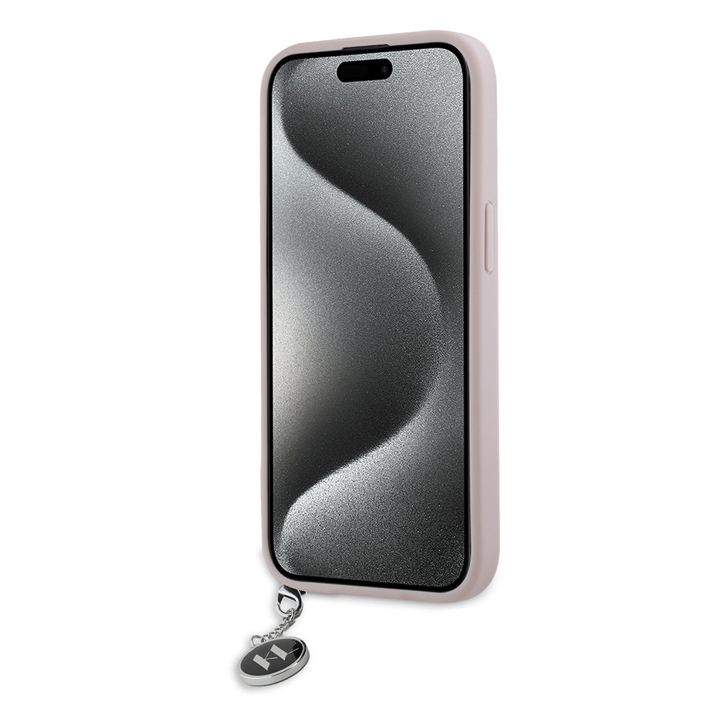 Fodral för Apple iPhone 15, Karl Lagerfeld, Saffiano Rhinestones & Charm, Rosa