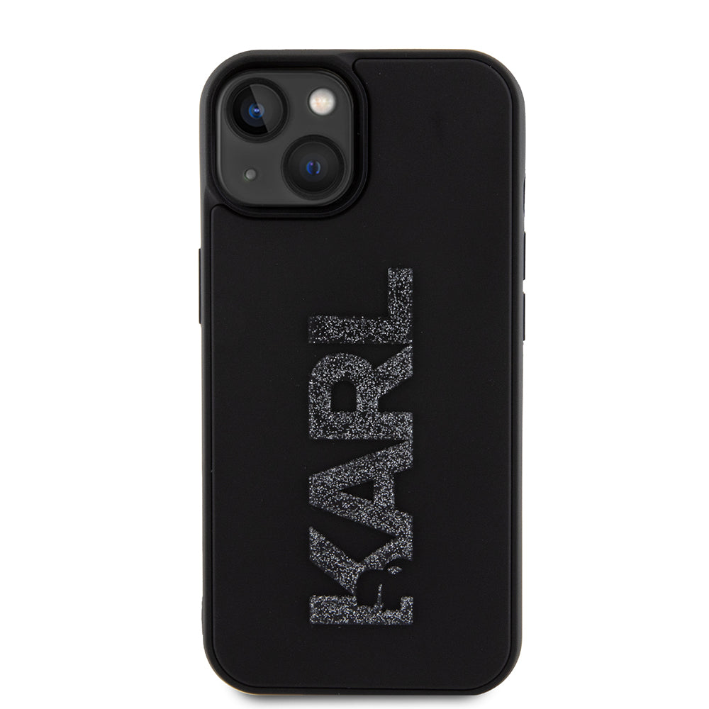 Skyddsfodral för Apple iPhone 15 Plus, Karl Lagerfeld, 3D Rubber Glitter Logo, Svart