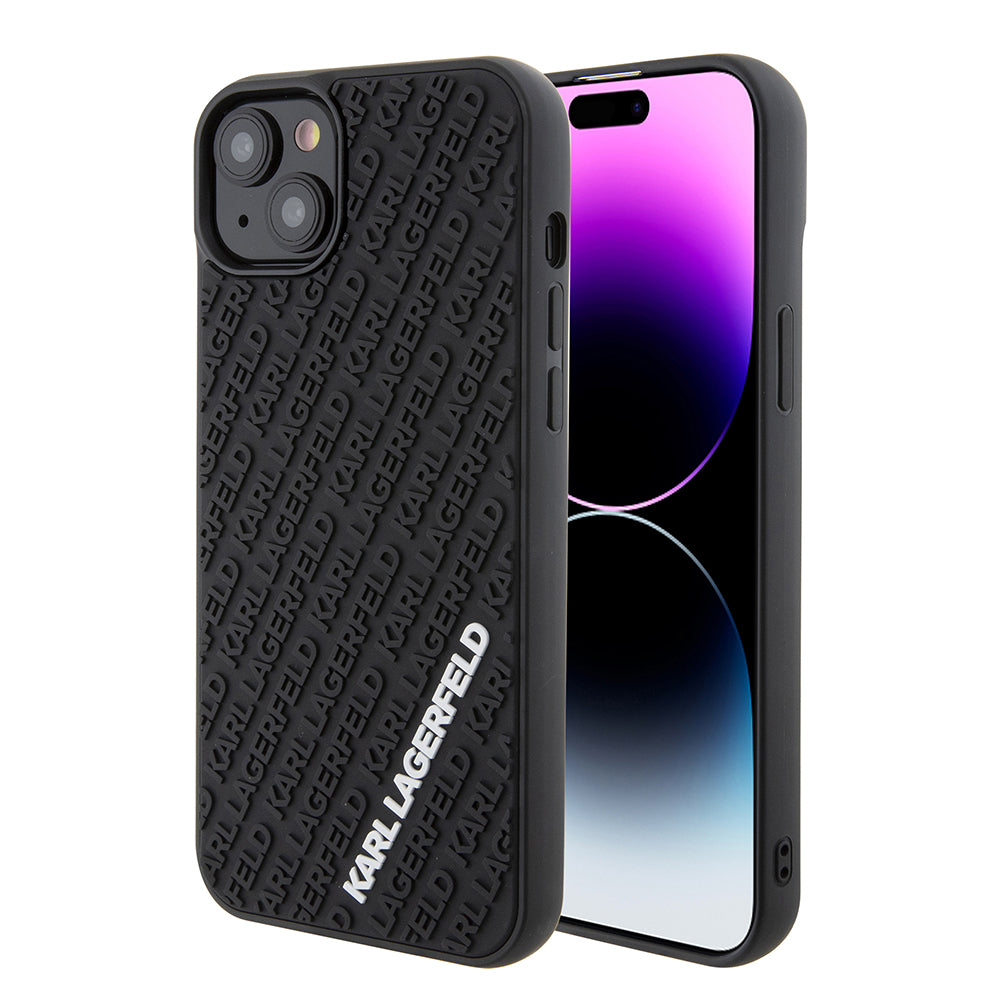 Skyddsfodral för Apple iPhone 15 Plus, Karl Lagerfeld, 3D Rubber Multi Logo, Svart