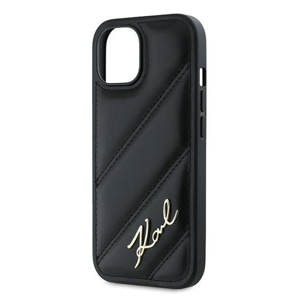 Case for Apple iPhone 15 Plus, Karl Lagerfeld, Diagonal Quilted Script, Black