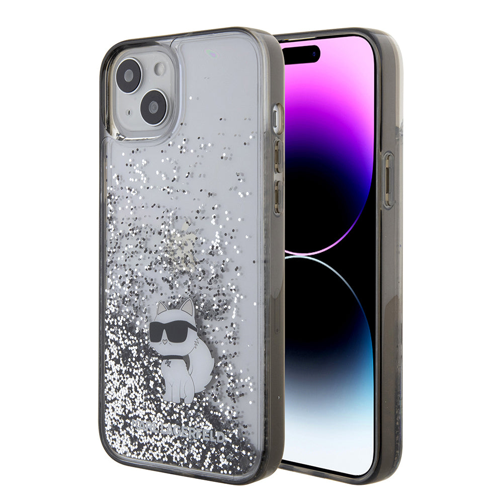 Skyddsfodral för Apple iPhone 15 Plus, Karl Lagerfeld, Liquid Glitter Choupette, Transparent