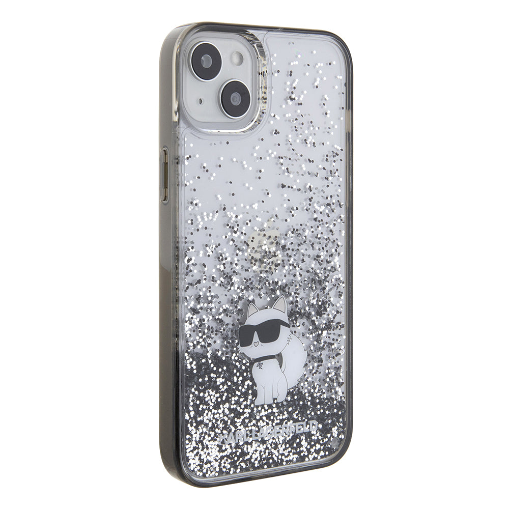 Skyddsfodral för Apple iPhone 15 Plus, Karl Lagerfeld, Liquid Glitter Choupette, Transparent