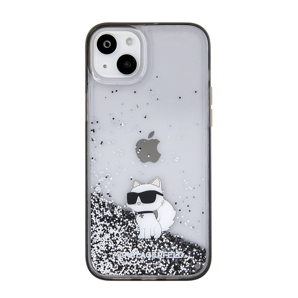 Skyddsfodral för Apple iPhone 15 Plus, Karl Lagerfeld, Liquid Glitter Choupette, Transparent