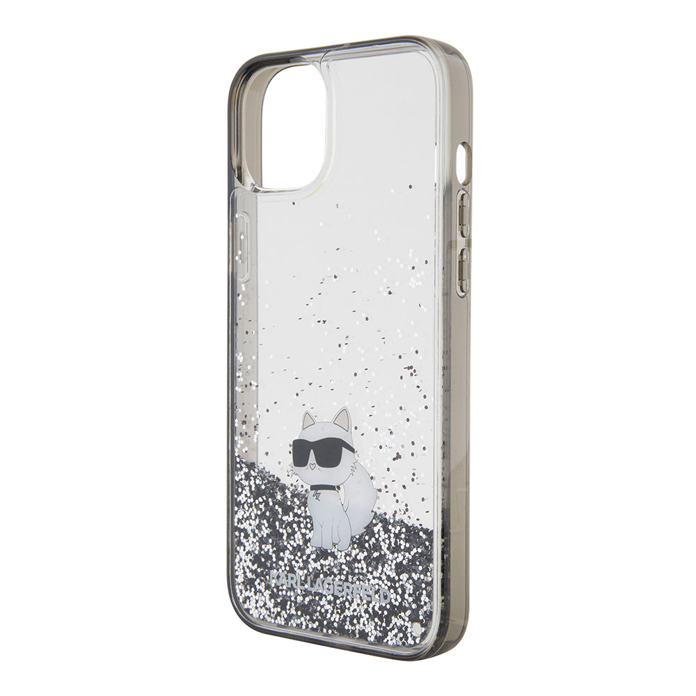 Skyddsfodral för Apple iPhone 15 Plus, Karl Lagerfeld, Liquid Glitter Choupette, Transparent