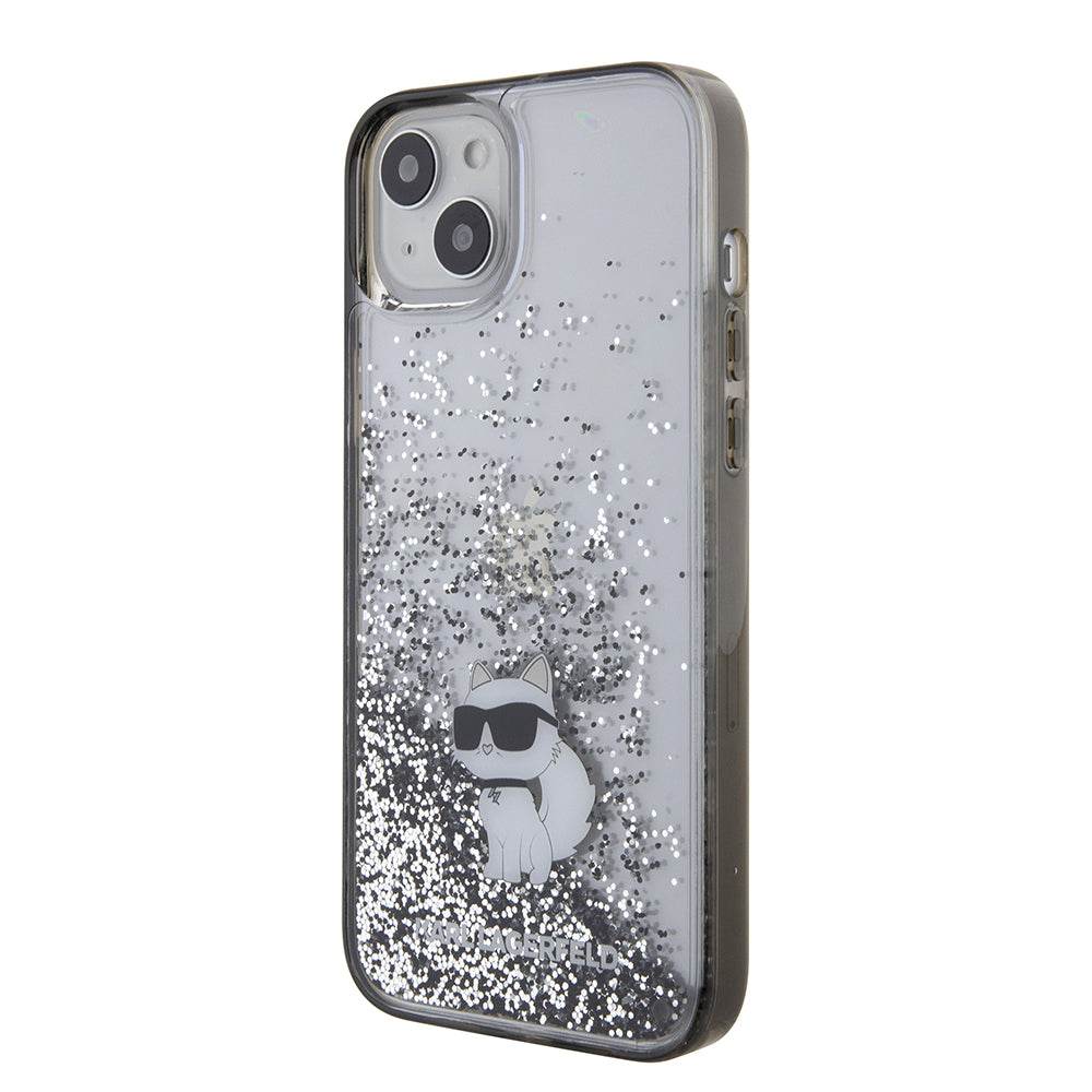 Skyddsfodral för Apple iPhone 15 Plus, Karl Lagerfeld, Liquid Glitter Choupette, Transparent