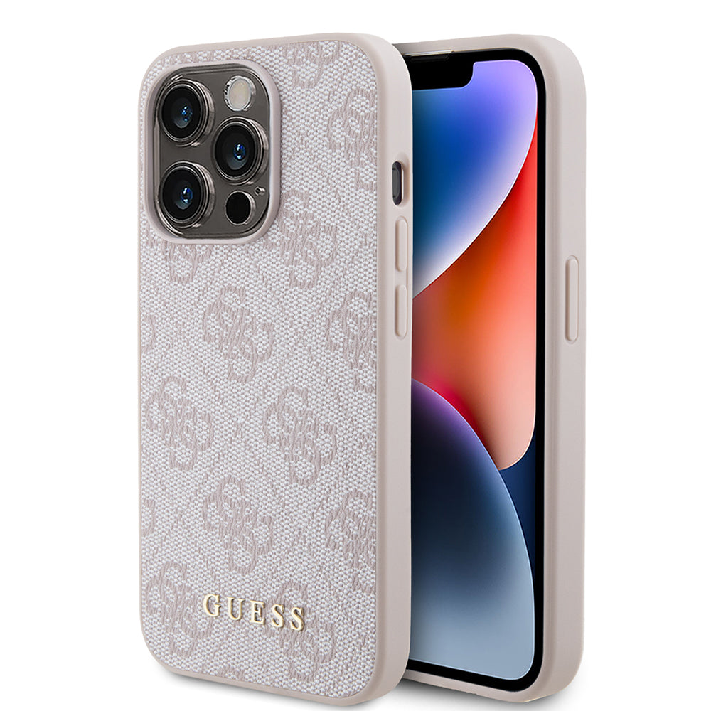 Skyddsfodral för Apple iPhone 15 Pro, Guess, 4G Metal Gold Logo, Rosa