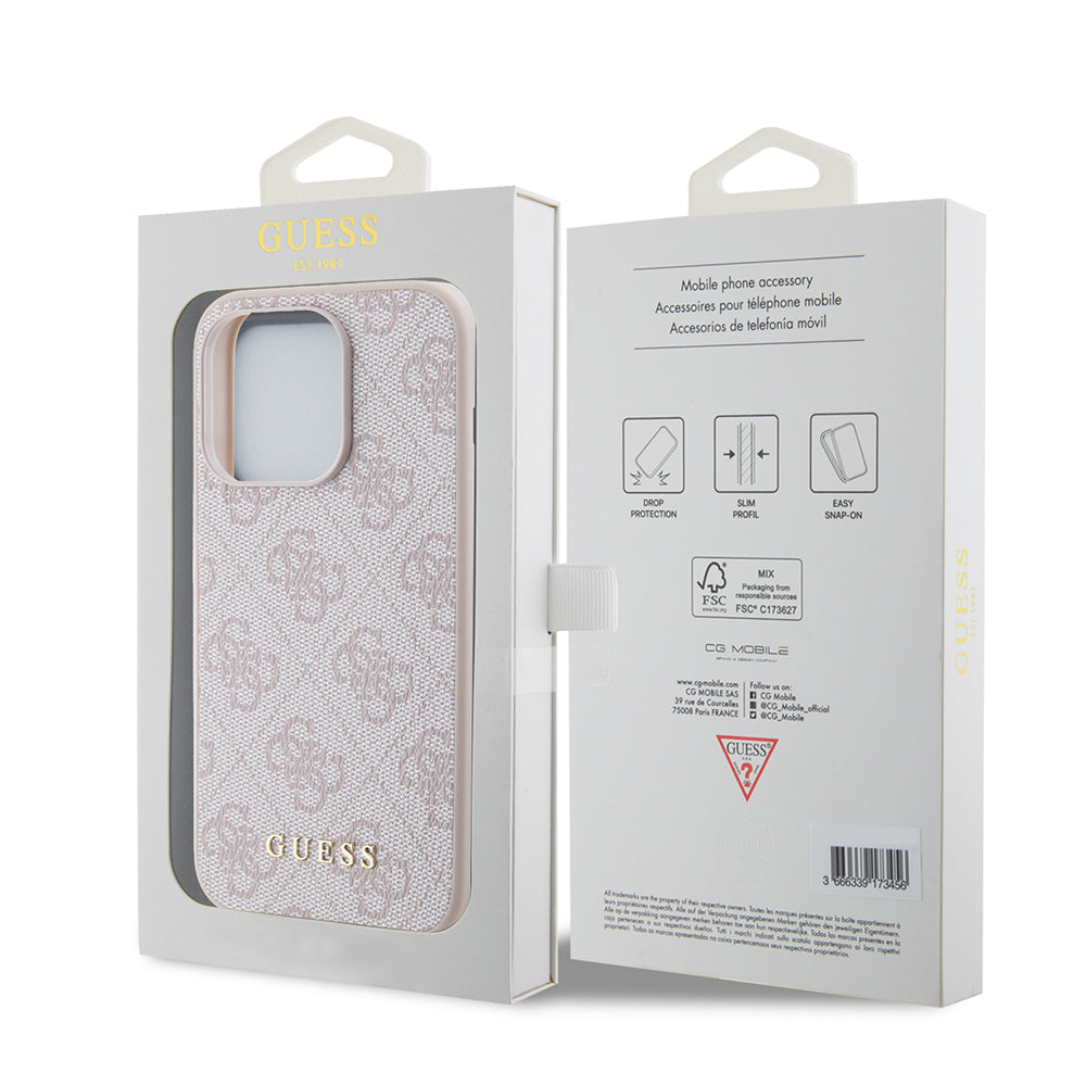 Skyddsfodral för Apple iPhone 15 Pro, Guess, 4G Metal Gold Logo, Rosa