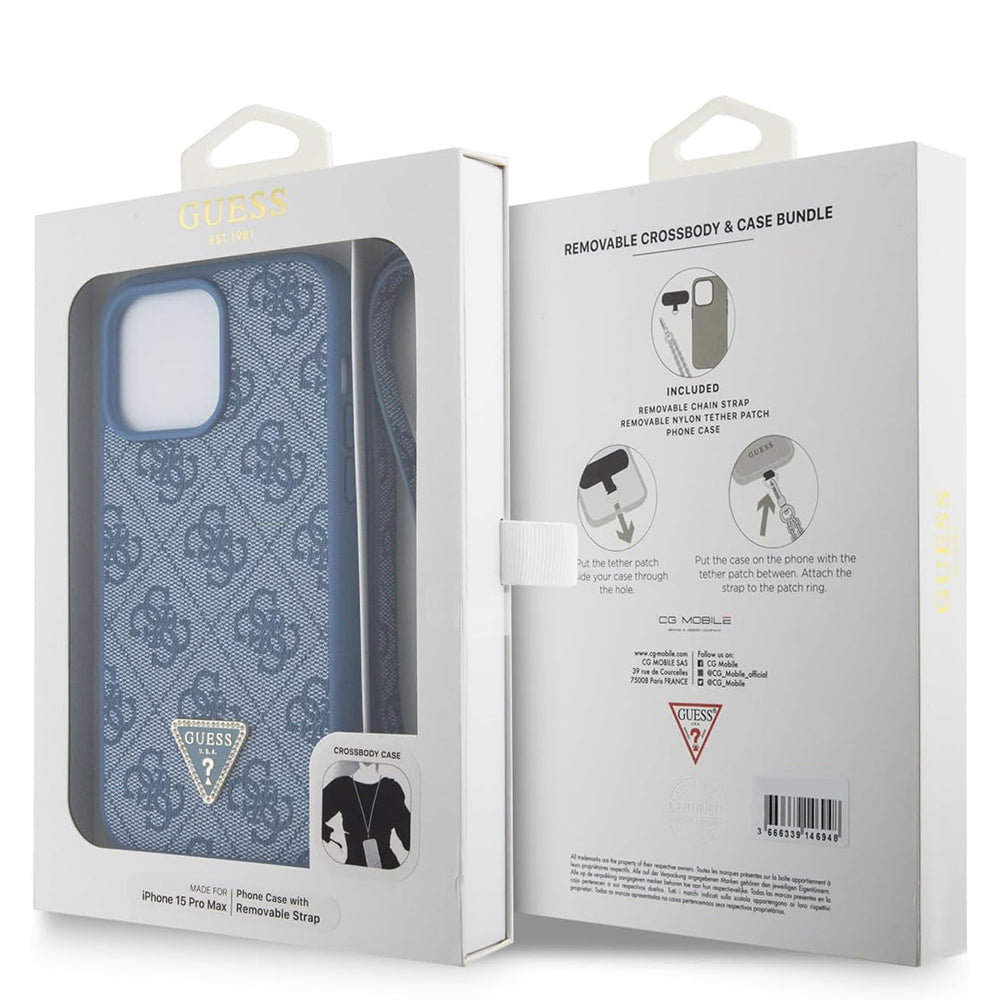 Fodral för Apple iPhone 15 Pro, Guess, Crossbody 4G Metal Logo, Blå
