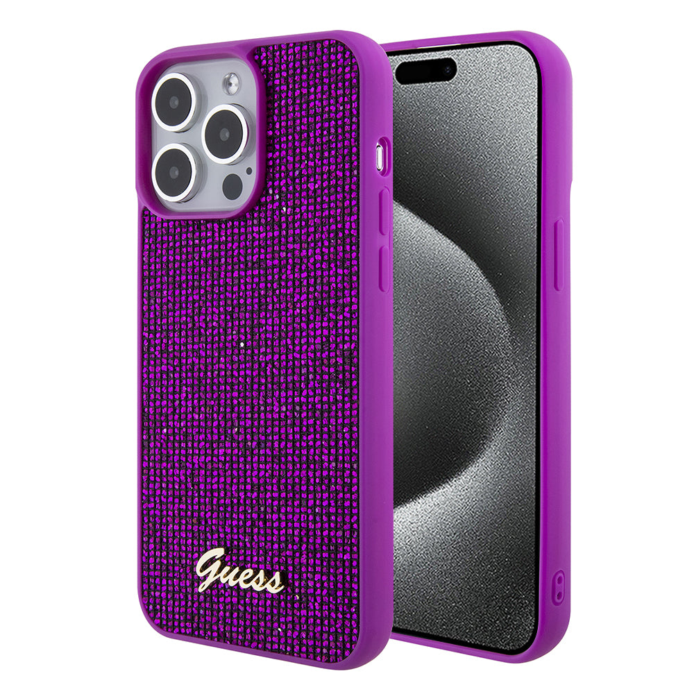 Skyddsfodral för Apple iPhone 15 Pro, Guess, Disco Metal Script, Fuchsia