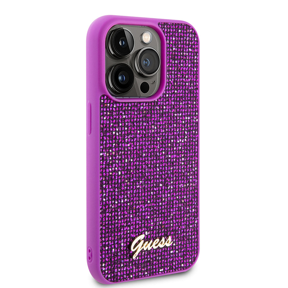 Skyddsfodral för Apple iPhone 15 Pro, Guess, Disco Metal Script, Fuchsia