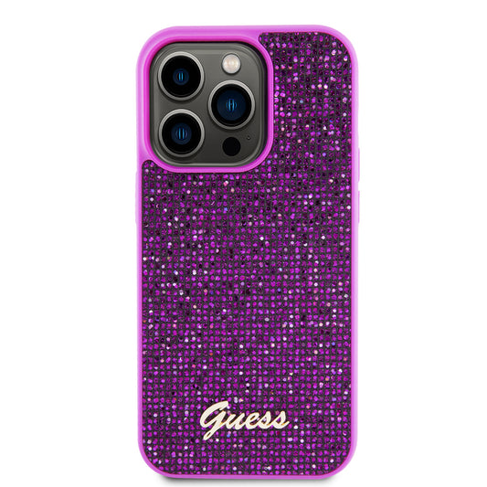 Skyddsfodral för Apple iPhone 15 Pro, Guess, Disco Metal Script, Fuchsia
