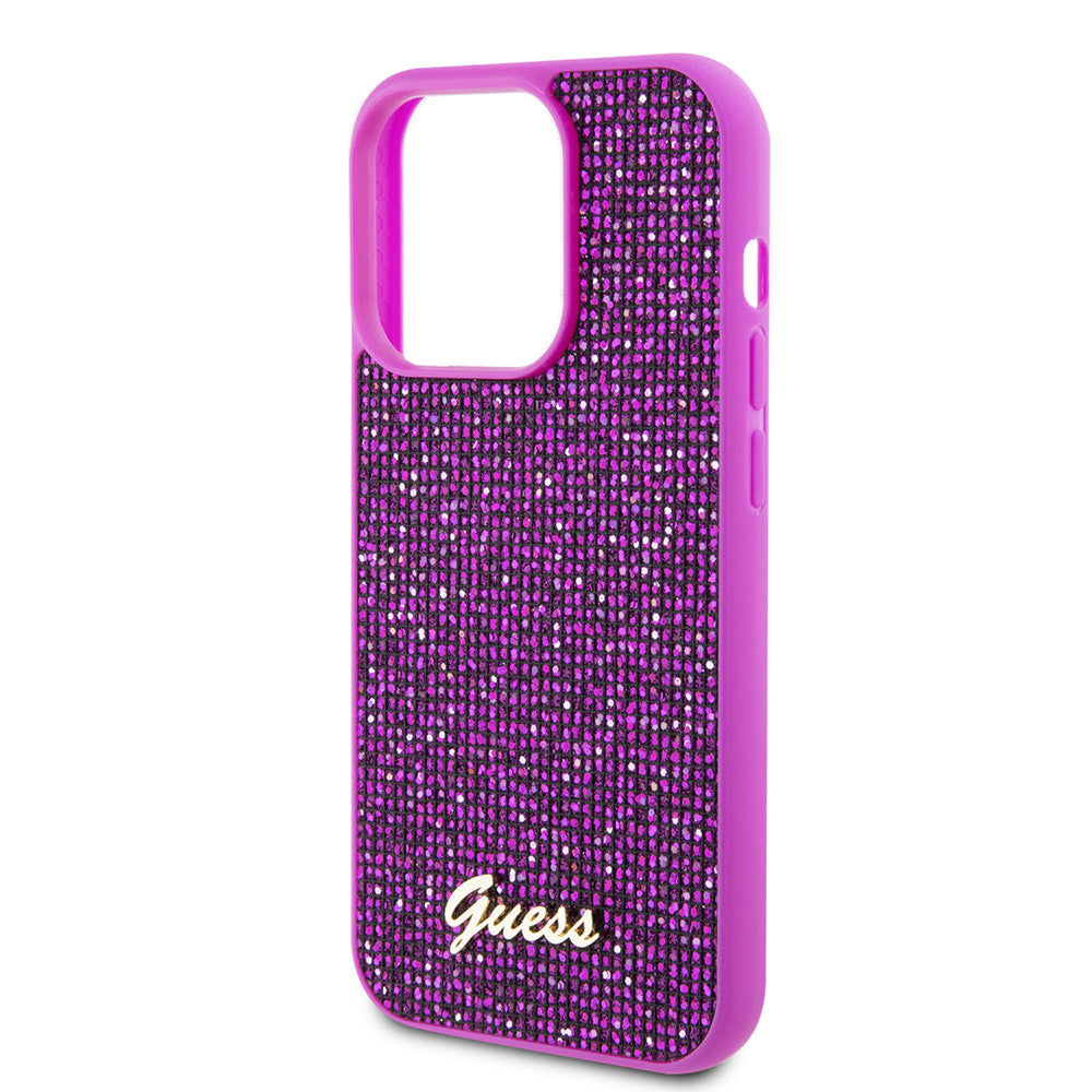 Skyddsfodral för Apple iPhone 15 Pro, Guess, Disco Metal Script, Fuchsia