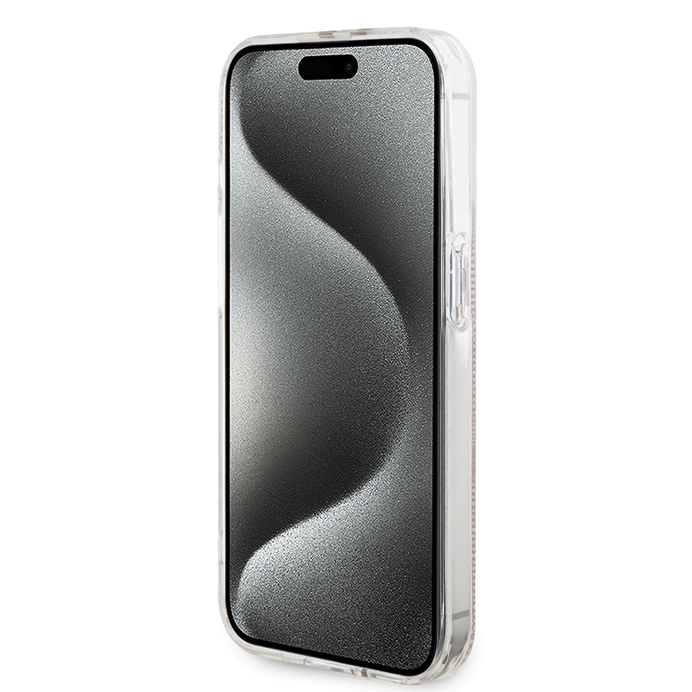 Skyddsfodral för Apple iPhone 15 Pro, Guess, IML 4G Gold Stripe, Rosa