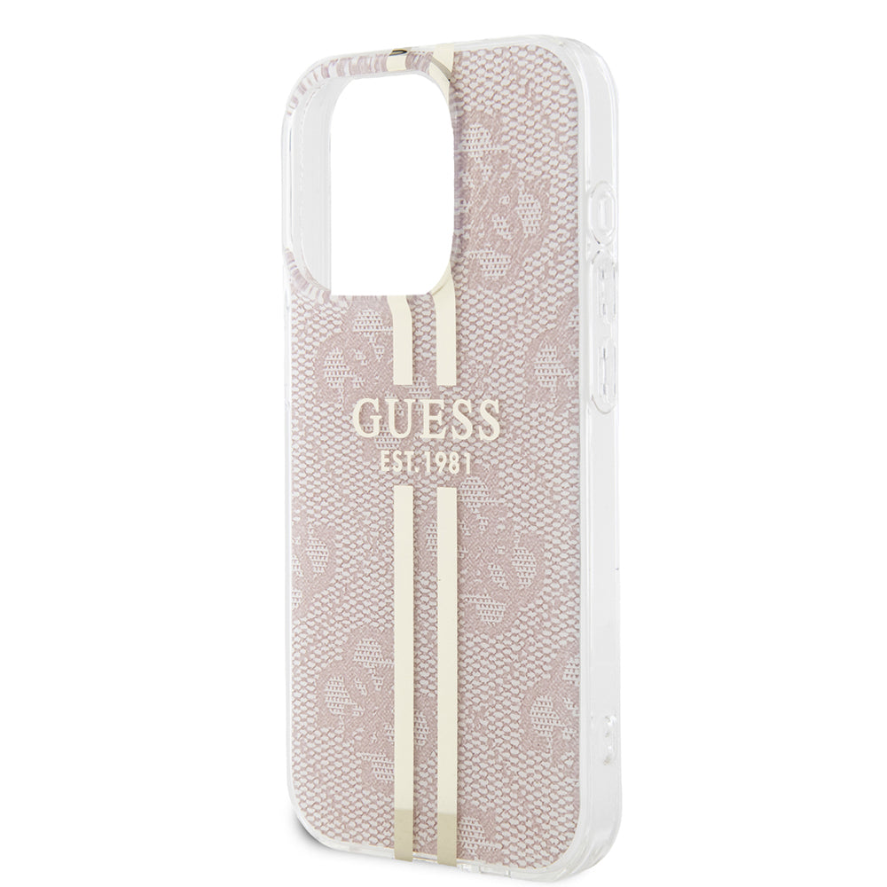 Skyddsfodral för Apple iPhone 15 Pro, Guess, IML 4G Gold Stripe, Rosa