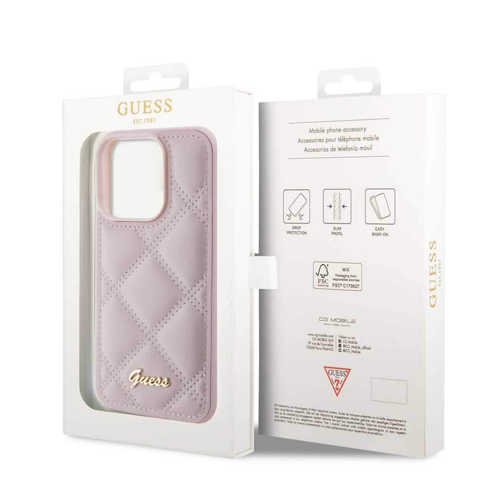 Case for Apple iPhone 15 Pro, Guess, Quilted Metal Logo, Pink