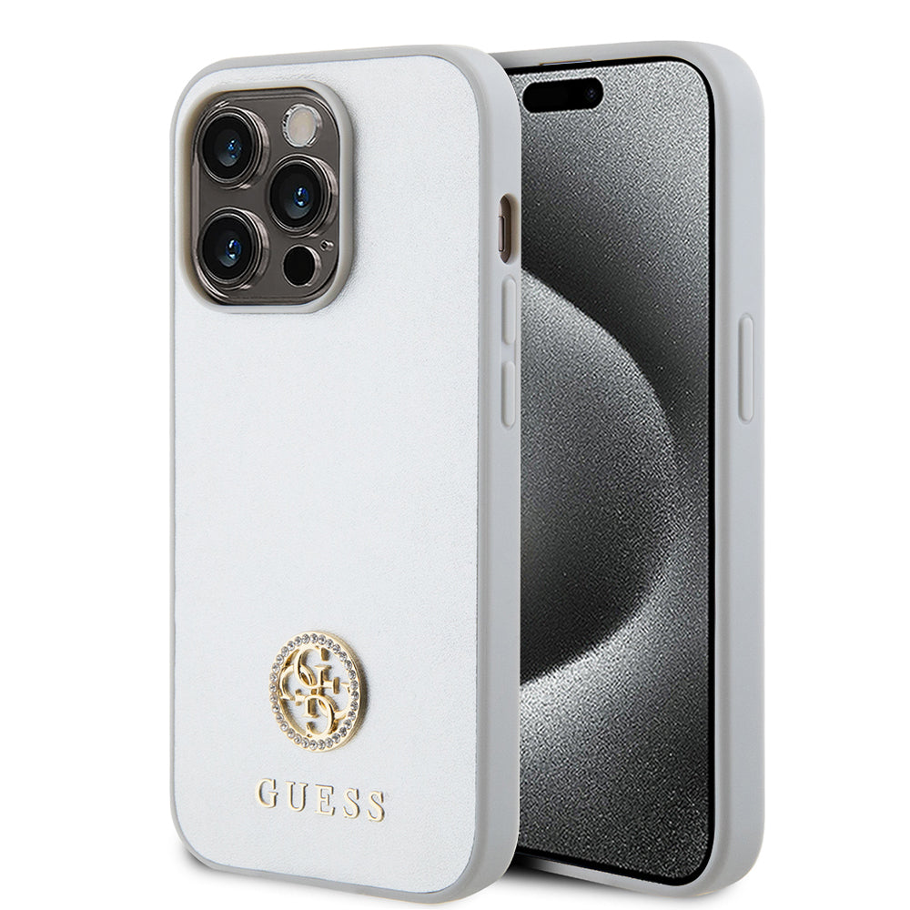Skyddsfodral för Apple iPhone 15 Pro, Guess, Strass Metal Logo, Silver
