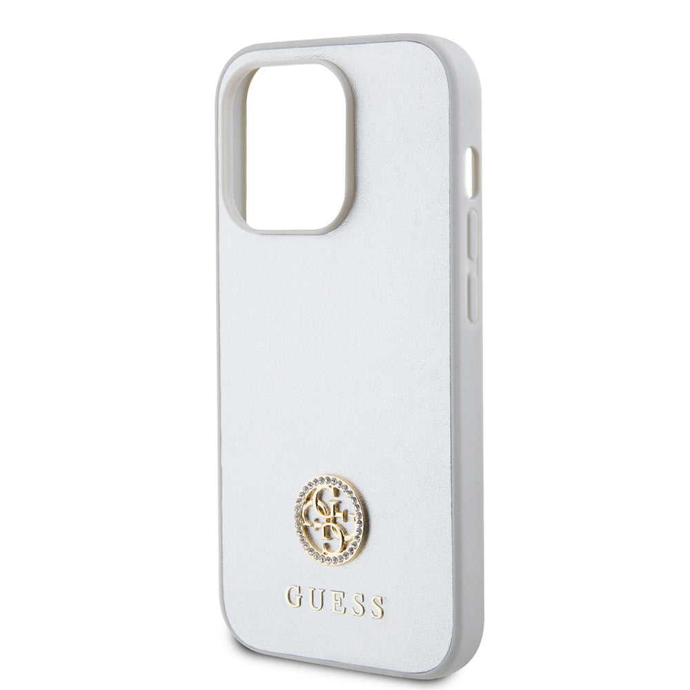 Skyddsfodral för Apple iPhone 15 Pro, Guess, Strass Metal Logo, Silver