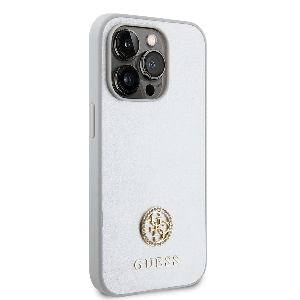 Skyddsfodral för Apple iPhone 15 Pro, Guess, Strass Metal Logo, Silver