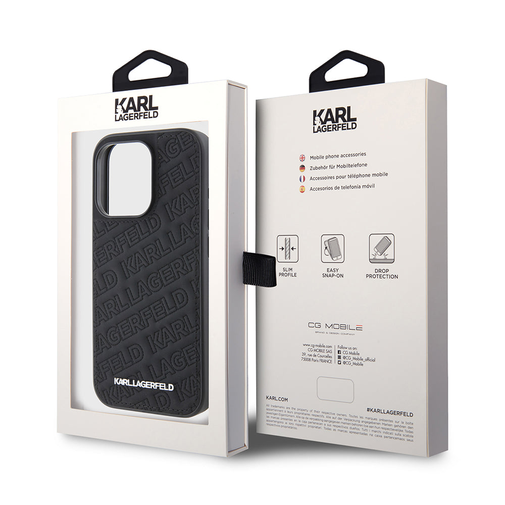 Fodral för Apple iPhone 15 Pro, Karl Lagerfeld, Diagonal Quilted K Pattern, Svart