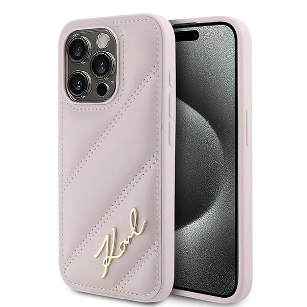 Fodral för Apple iPhone 15 Pro, Karl Lagerfeld, Diagonal Quilted Script, Rosa