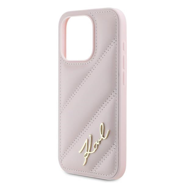 Fodral för Apple iPhone 15 Pro, Karl Lagerfeld, Diagonal Quilted Script, Rosa