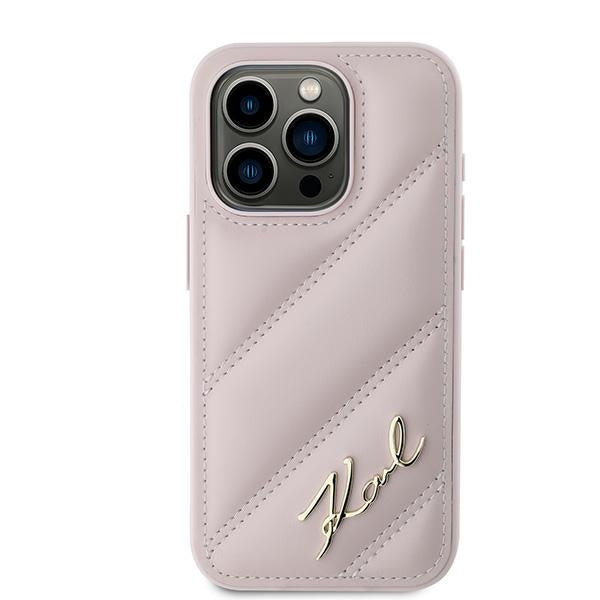 Fodral för Apple iPhone 15 Pro, Karl Lagerfeld, Diagonal Quilted Script, Rosa