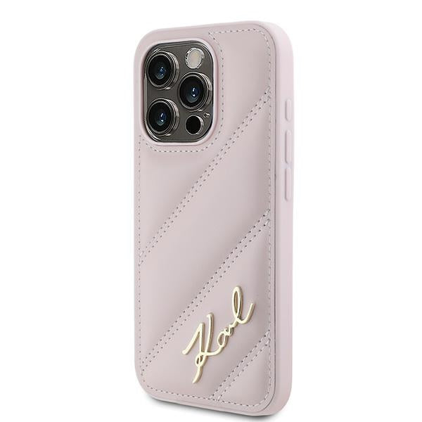 Fodral för Apple iPhone 15 Pro, Karl Lagerfeld, Diagonal Quilted Script, Rosa
