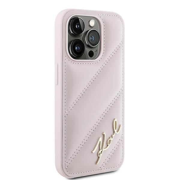 Fodral för Apple iPhone 15 Pro, Karl Lagerfeld, Diagonal Quilted Script, Rosa