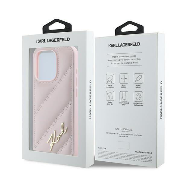 Fodral för Apple iPhone 15 Pro, Karl Lagerfeld, Diagonal Quilted Script, Rosa