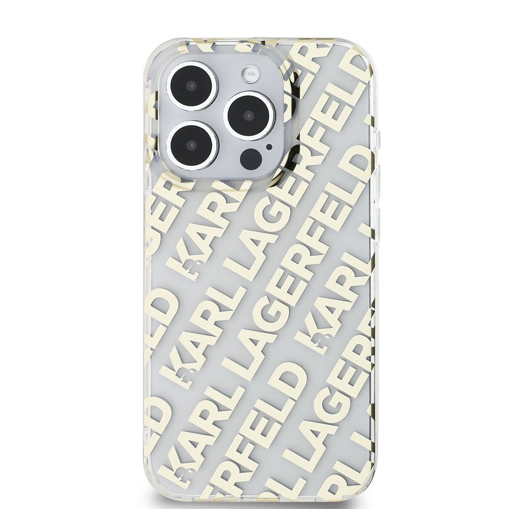 Skyddsfodral för Apple iPhone 15 Pro, Karl Lagerfeld, IML Luxury Monogram KL Pattern with Strap, Svart