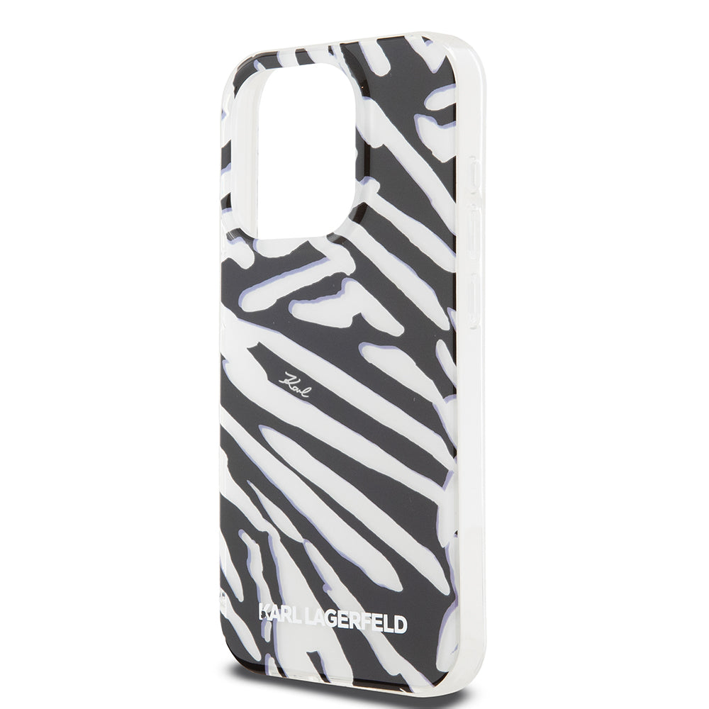Fodral för Apple iPhone 15 Pro, Karl Lagerfeld, IML Luxury Zebra Pattern with Strap, Svart