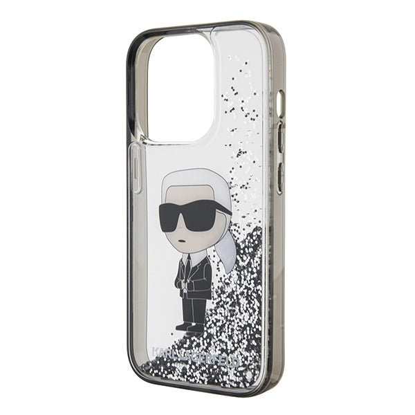 Skyddsfodral för Apple iPhone 15 Pro, Karl Lagerfeld, Liquid Glitter Ikonik Karl, Transparent