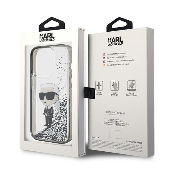 Skyddsfodral för Apple iPhone 15 Pro, Karl Lagerfeld, Liquid Glitter Ikonik Karl, Transparent