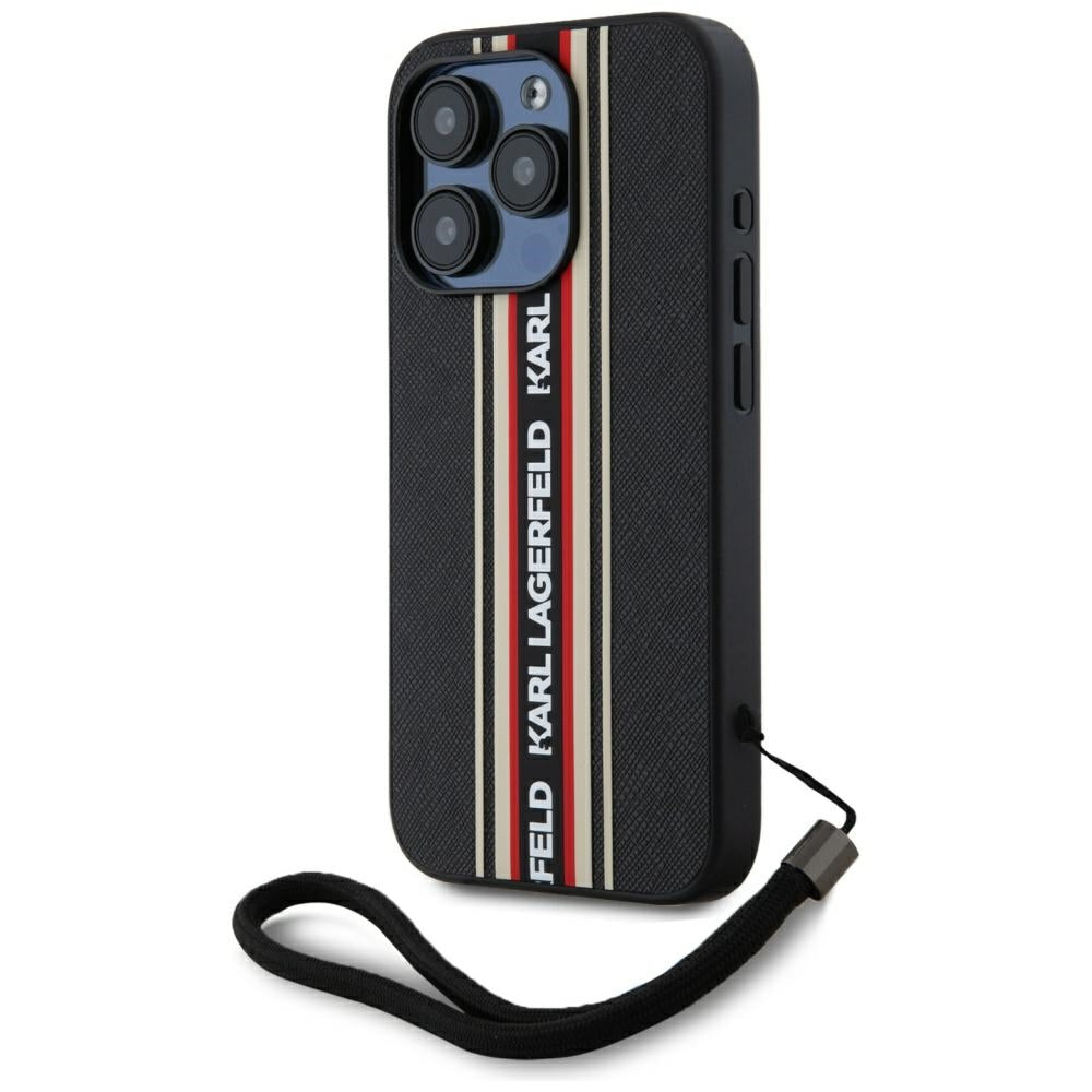 Fodral för Apple iPhone 15 Pro, Karl Lagerfeld, Saffiano Athleisure Stripes with Strap, Rosie