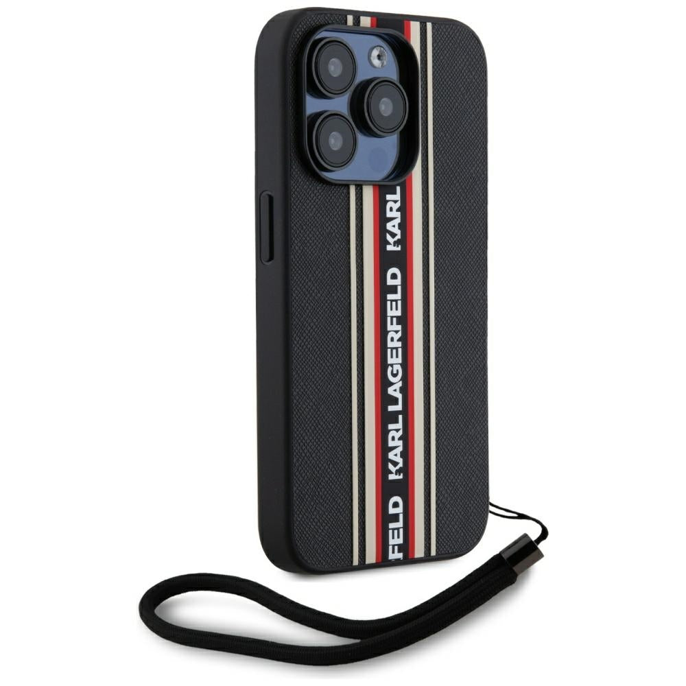 Fodral för Apple iPhone 15 Pro, Karl Lagerfeld, Saffiano Athleisure Stripes with Strap, Rosie