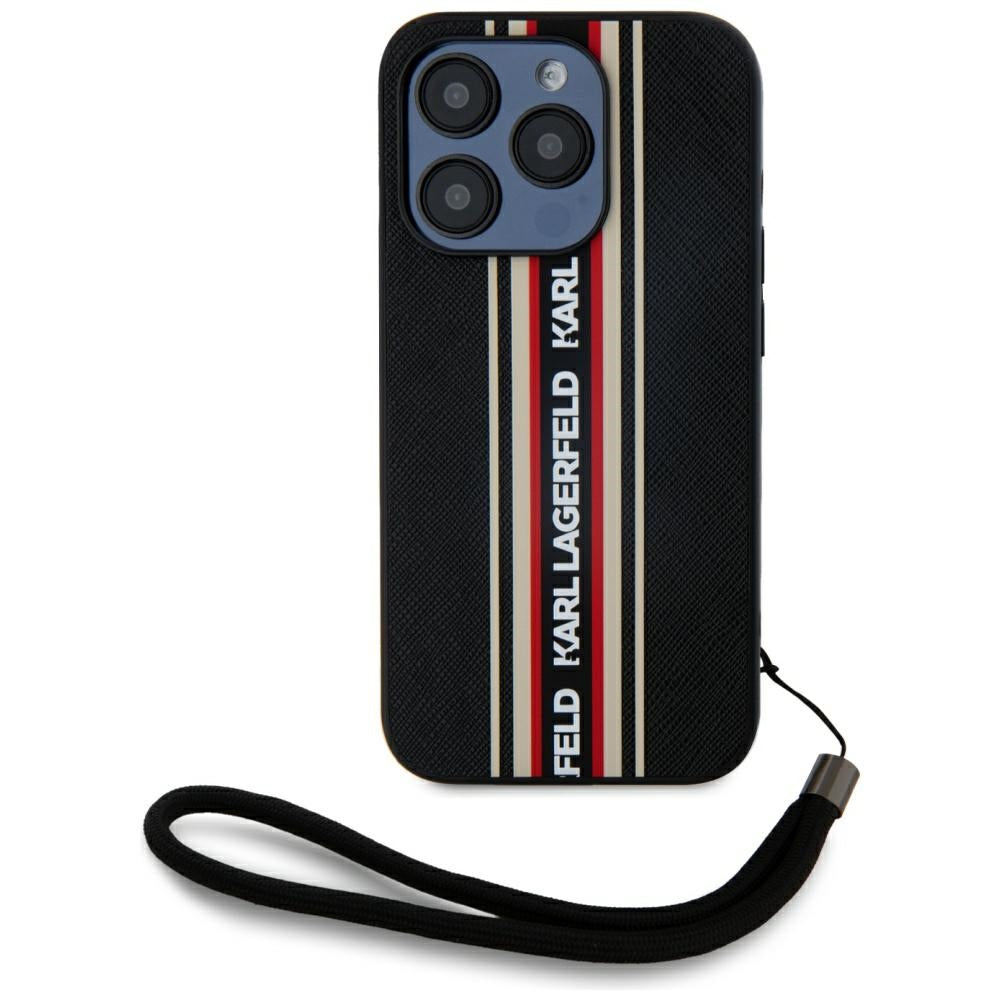 Fodral för Apple iPhone 15 Pro, Karl Lagerfeld, Saffiano Athleisure Stripes with Strap, Rosie