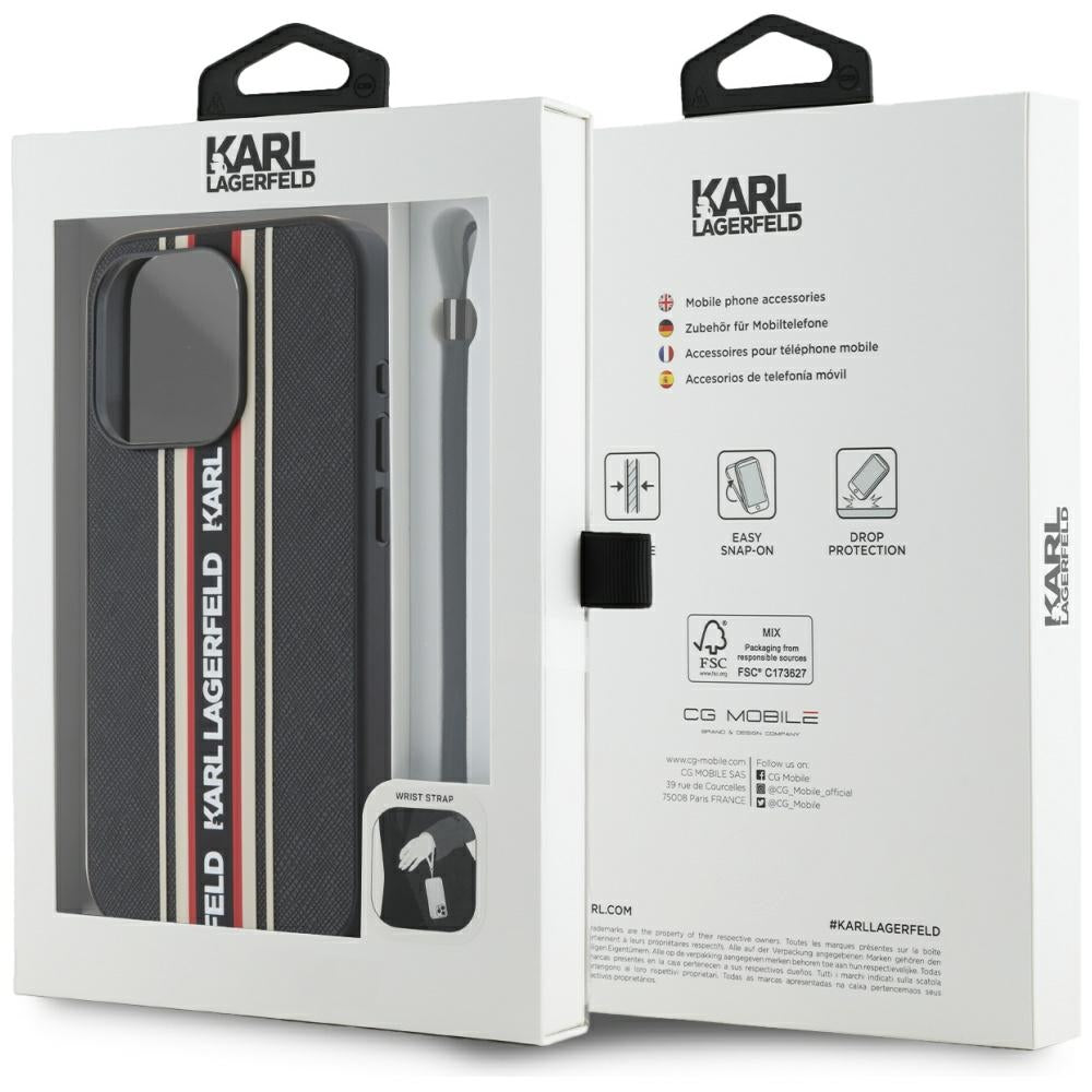 Fodral för Apple iPhone 15 Pro, Karl Lagerfeld, Saffiano Athleisure Stripes with Strap, Rosie