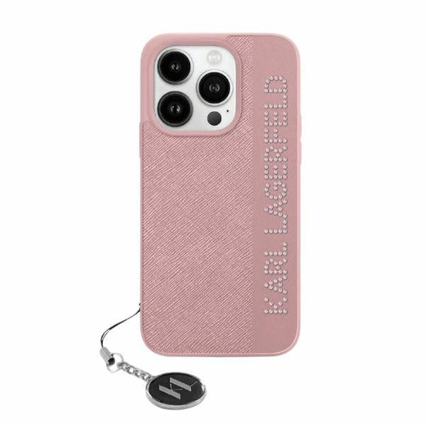 Fodral för Apple iPhone 15 Pro, Karl Lagerfeld, Saffiano Rhinestones & Charm, Rosa