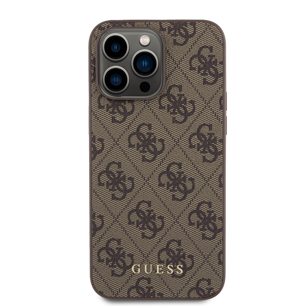 Skyddsfodral för Apple iPhone 15 Pro Max, Guess, 4G Metal Gold Logo, Brun